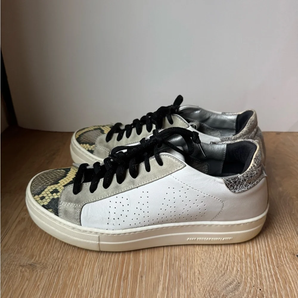 P448 Thea Platform Animal Print Lace Up Italian Leather Sneakers 38/8 pricefirm